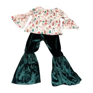 Girls Christmas Bell Sleeve & Velvet Pants Set 5Y